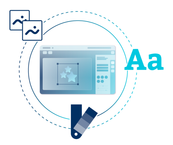 Illustration eines automatisierten Marketing-Workflows mit einem Web-to-Print Editor und integrierten CI-Vorgaben